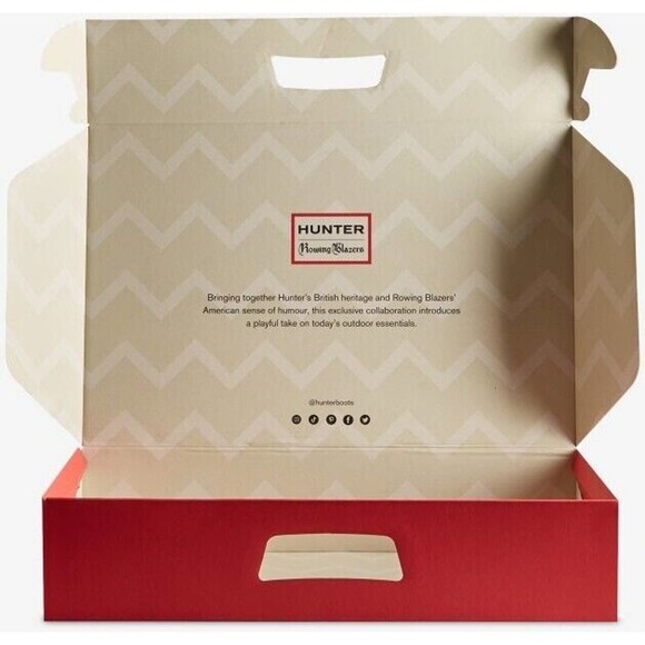 Hunter Original Rowing Plazer Tall Rb Zigzag In Maritime Blue Sundried Red 7 - Picture 10 of 12